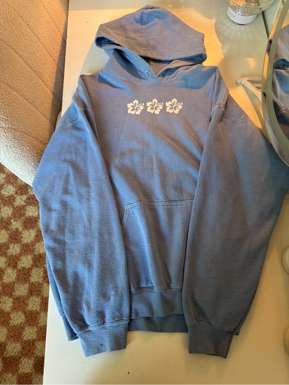 PacSun Blue Hoodie with White Hibiscus Flower Print